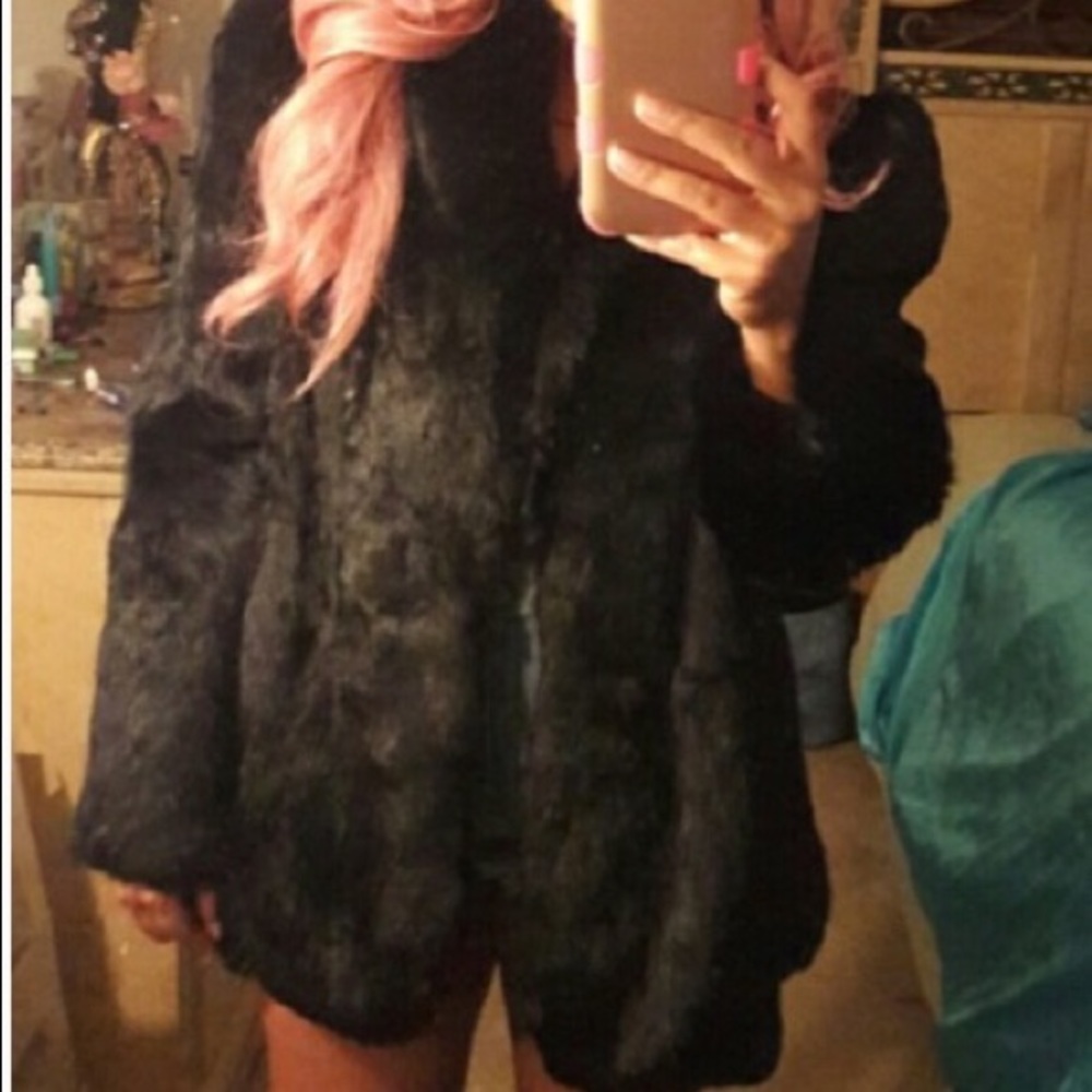 FLASH SALE!!STUNNING BLACK RABBIT FUR COAT